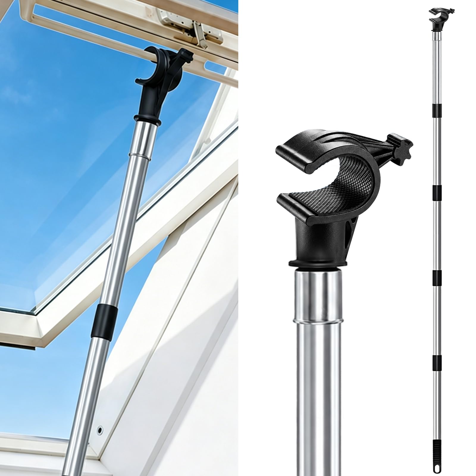 Laaorr Window Opener Pole 2Meter Skylight Pole Opener with Hook for Roof Windows and Blinds Skylight Pole Compatible with GGL & GGU,Stainless Steel Window Pole Opener