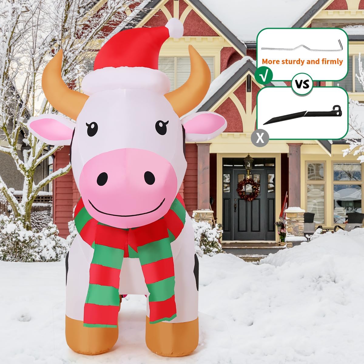 COMIN 5.9 FT Christmas Inflatables Outdoor Decorations Inflatable Cow with LEDs,Quick Blow Up with Built-in LEDs for Yard Party Lawn Decor - Image 4