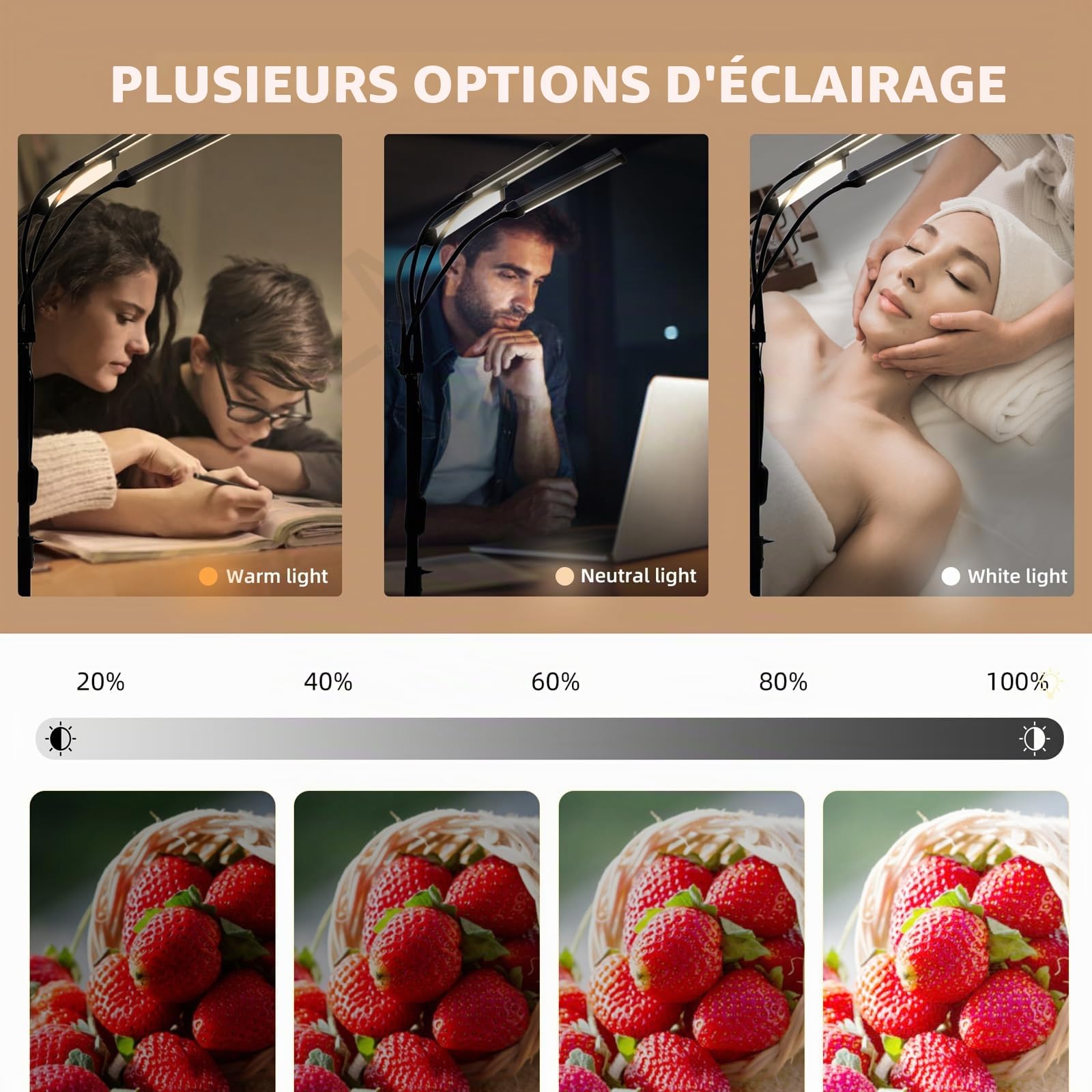Lampe Cills à Quatre Bras, Lampe Esthetique Professionnel avec Trépied et Support de Téléphone, pour Maquillage, Cils, Sourcils, Tatouage, Manucures, Streaming, Photographie de Produits