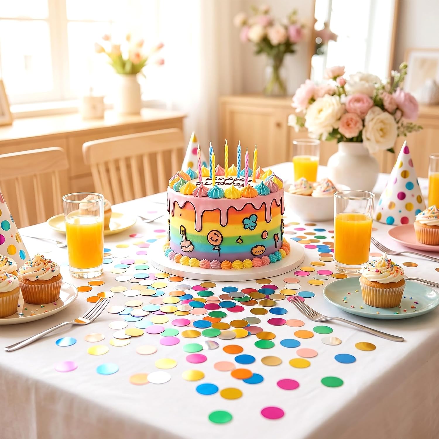 Multicolor Metallic Foil Confetti, Colorful Shiny Round Dots Glitter Rainbow Table Confetti, 60g Metallic Sequins Table Decor for Fill Balloon Wedding Birthday Graduation Party Decorations Supplies