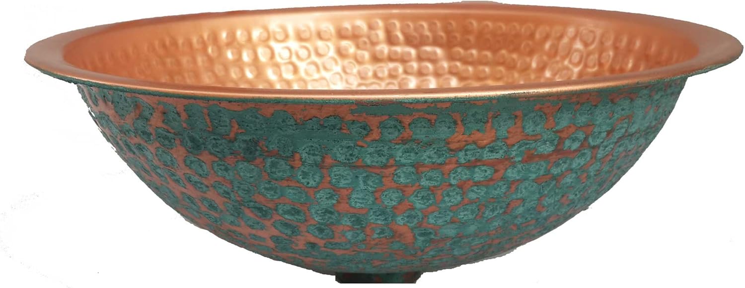Artistic Copper Bathroom Vanity Sink Green Aged Exterior Polished Interior Hand Wash Metal Washbasin Washbowl