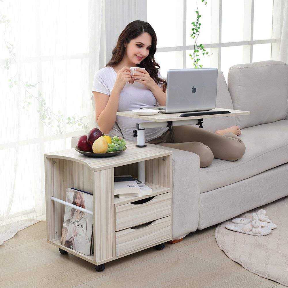 SogesHome Comodino regolabile in altezza per camera da letto cassettiera con cassetto con ripiano orientabile ruote universali richiudibili