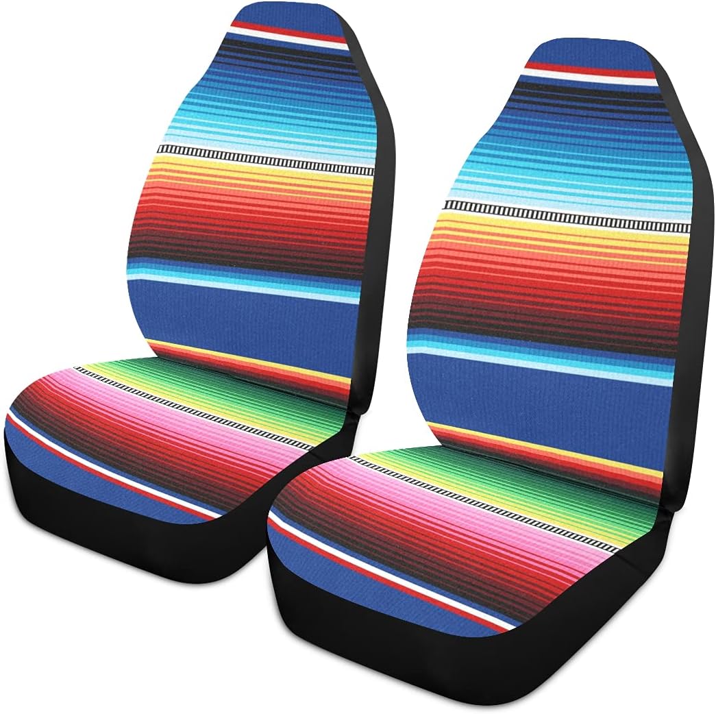 xigua 2 Pack Car Seat Covers Mexican Serape Blanket Stripes Non Slip Automotive Front Seats Cover Protector Decoration Fit for Universal Auto Cars Van Truck SUV