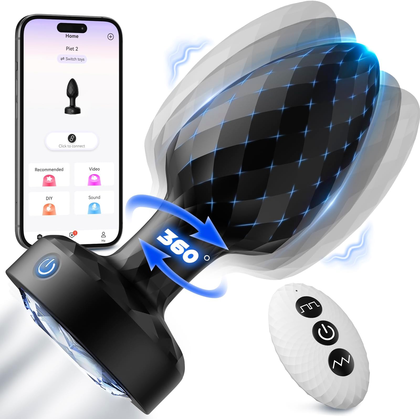 360° Tornado Swiveling Light Up Butt Plug - Powerful Vibrating Butt Plug Woman Adult Sex Toys App Remote Control with 8 Vibration Modes, Led Anal Butt Plug Couple Sex Toy for Female Women Couples