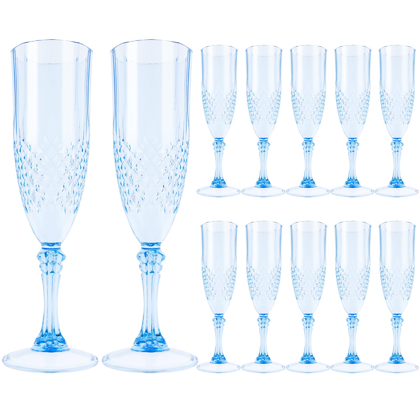 12 copas de champán de plástico con fondo plano, reutilizables, para bodas, aniversarios, cumpleaños, despedidas de soltera, copas de vino o cóctel, regalo (azul)