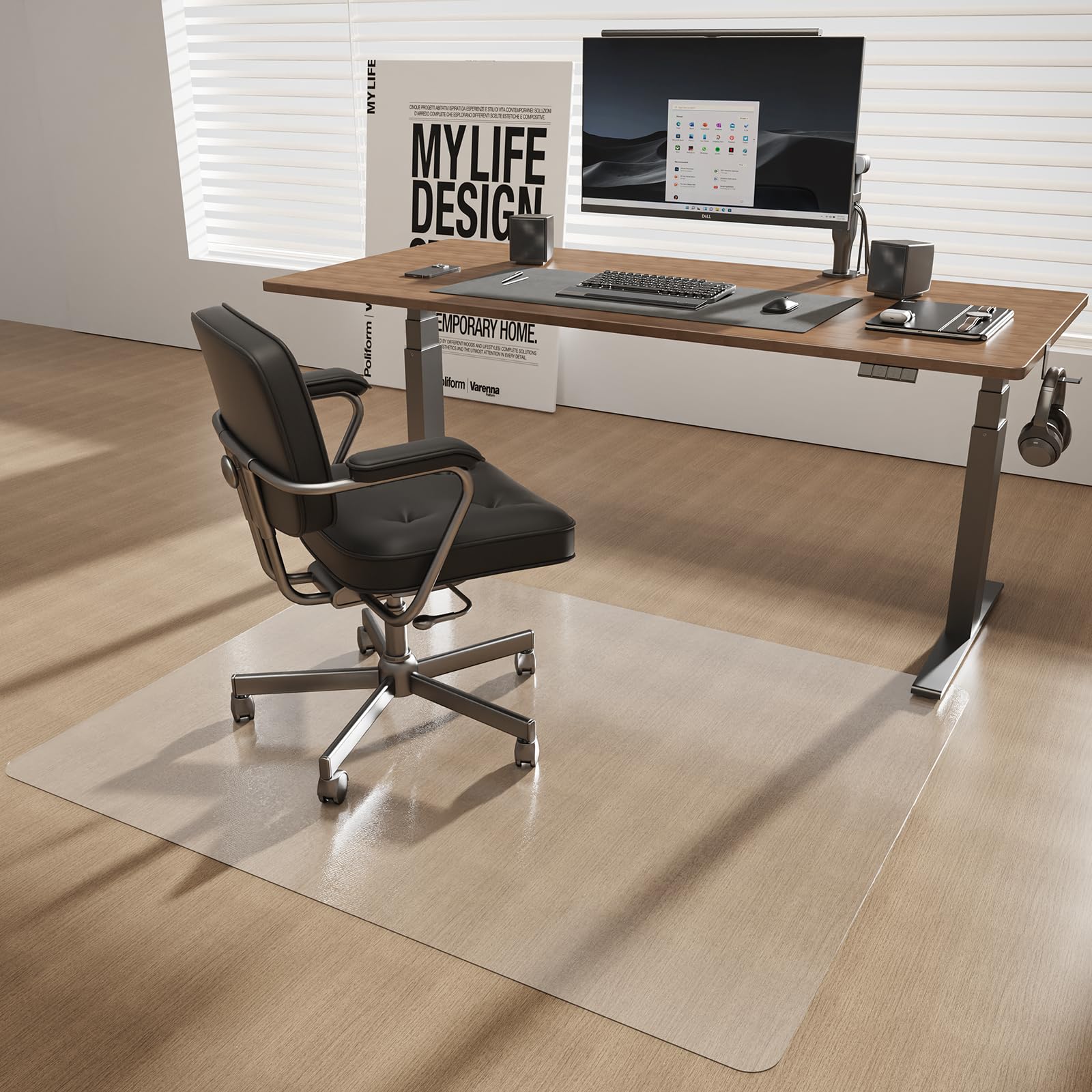 Photo 1 of [Thickened to 2.0mm] 40"x50" Computer Chair Mat for Hardwood, PVC Office Mat for Hardwood Floor, Anti-Slip Rolling Chair Floor Protector,Vinyl Mats for Home, Under Desk Mats for Rolling Chairs