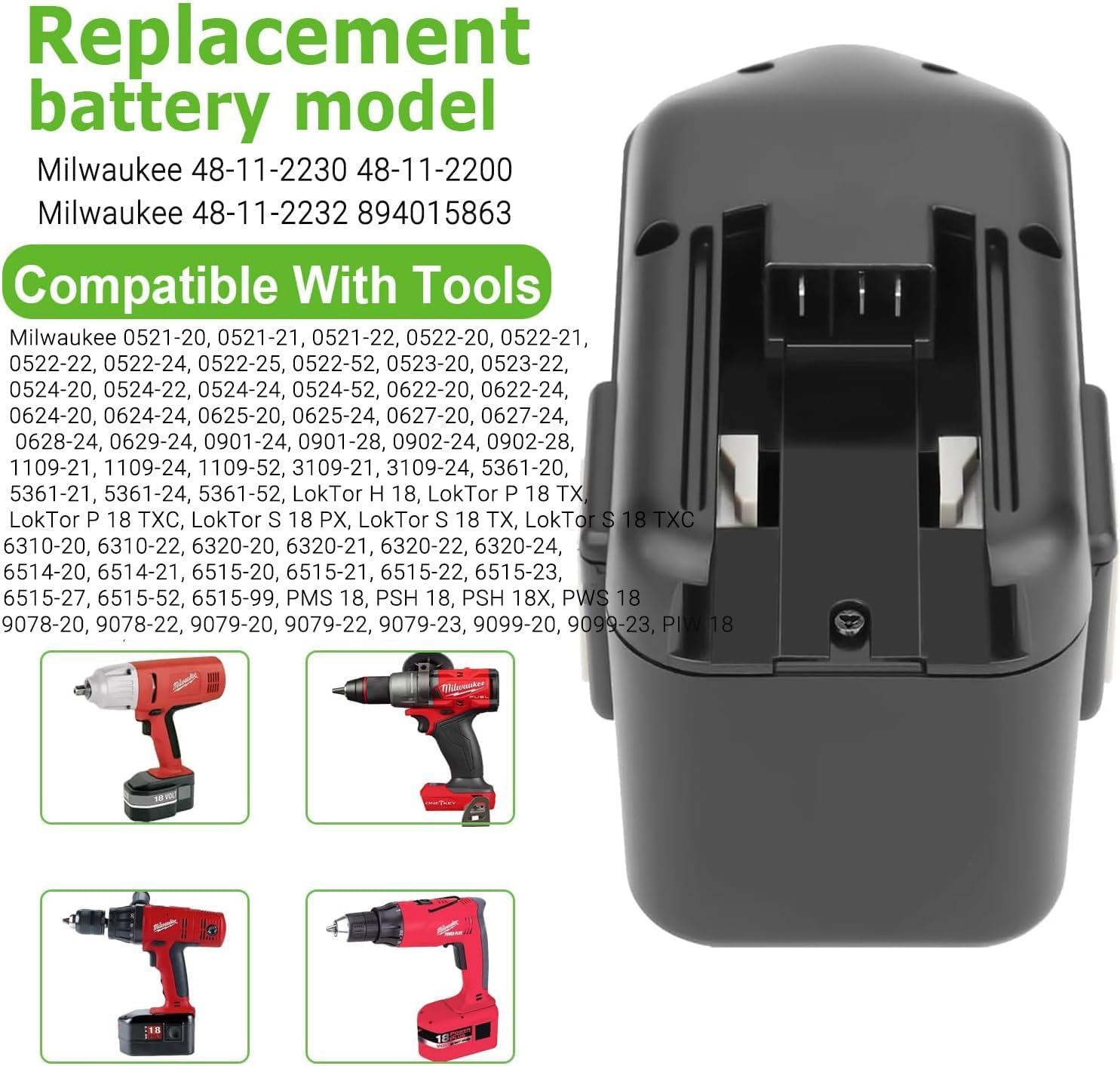 4000mAh Ni-Mh 18V Battery Replacement for Milwaukee 48-11-2230 48-11-2200 48-11-2232 8940158631,for Milwaukee 18v Battery