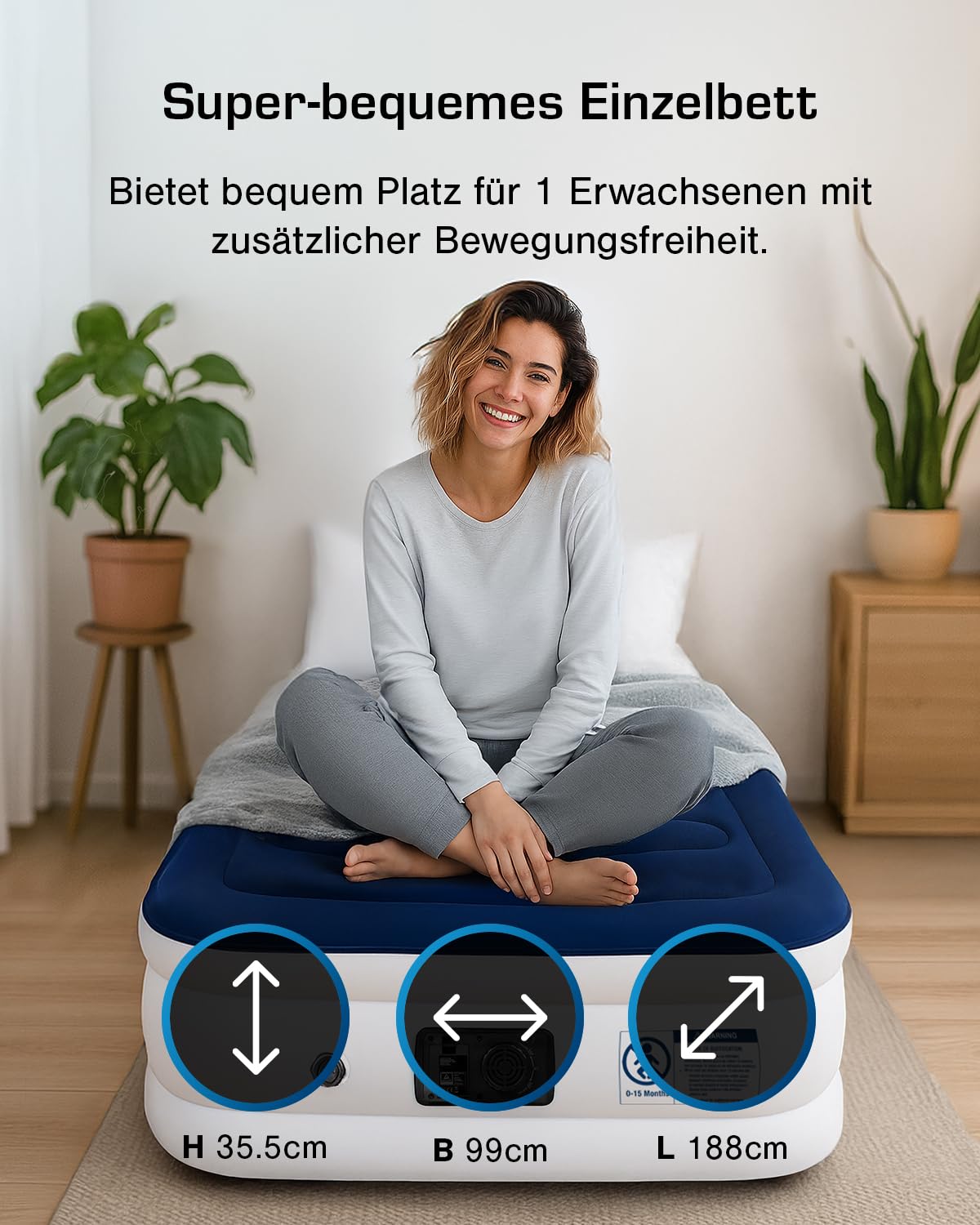 Active Era Luftmatratze 1 Person 99×188×36.5 cm Selbstaufblasend mit Elektro-Pumpe Flock-Oberfläche Air-Coil Komfort