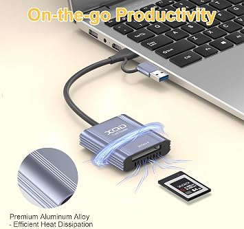 5Gbps XQD Card Reader, USB C & USB A 2-in-1 Adapter for Sony XQD Card Reader G/M Series & Lexar 2933x, Professional XQD Memory Card Reader for iPhone 17/16/15, MacBook, Nikon Z6/Z7/D850