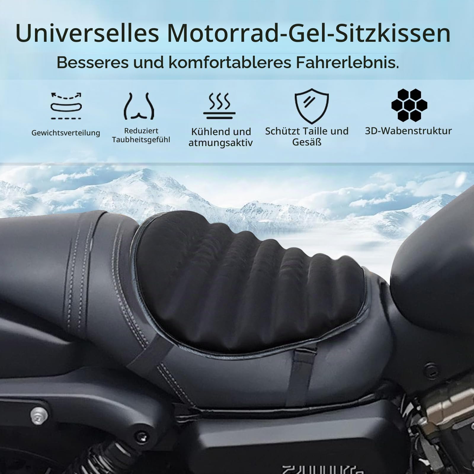 Motorrad Schockabsorbierende Sitzkissen Wave Honeycomb Struktur Atmungsaktiv Schockabsorbierend Hochflexibel, Motorrad Gel Sitzkissen für lange Fahrten