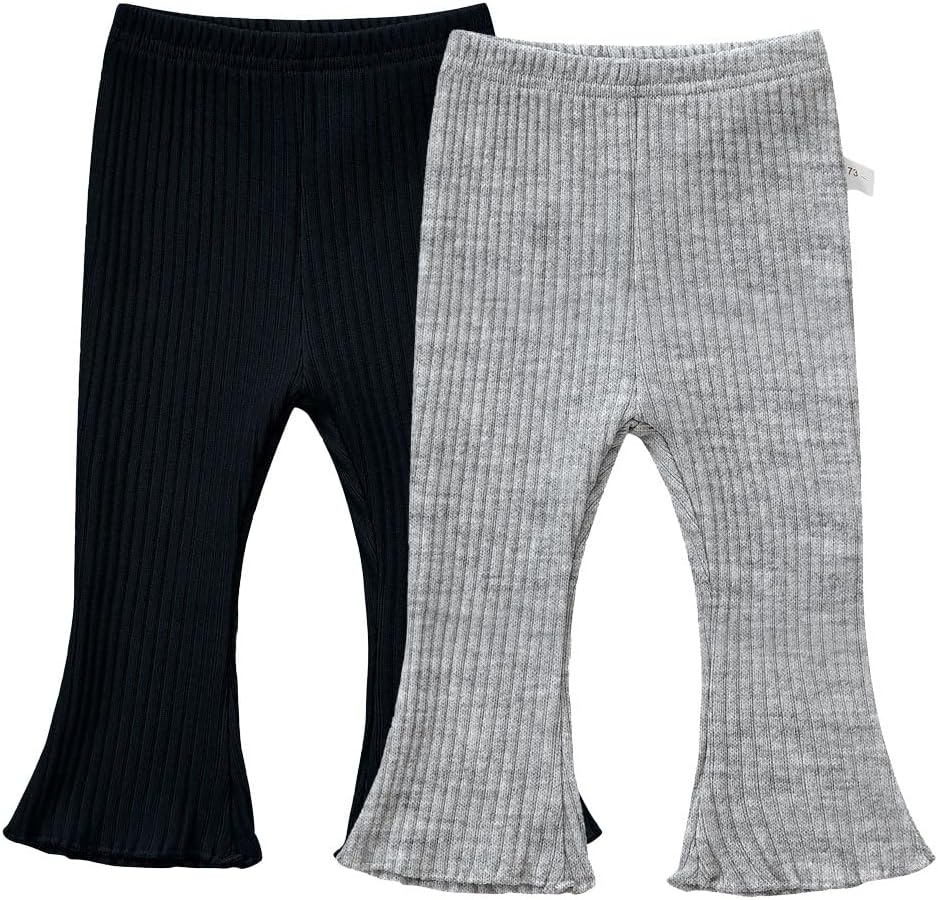 2 Pack Baby Girl Flare Pants Toddler Ribbed Bell Bottoms Solid Pants Kids Fall Winter Outfits