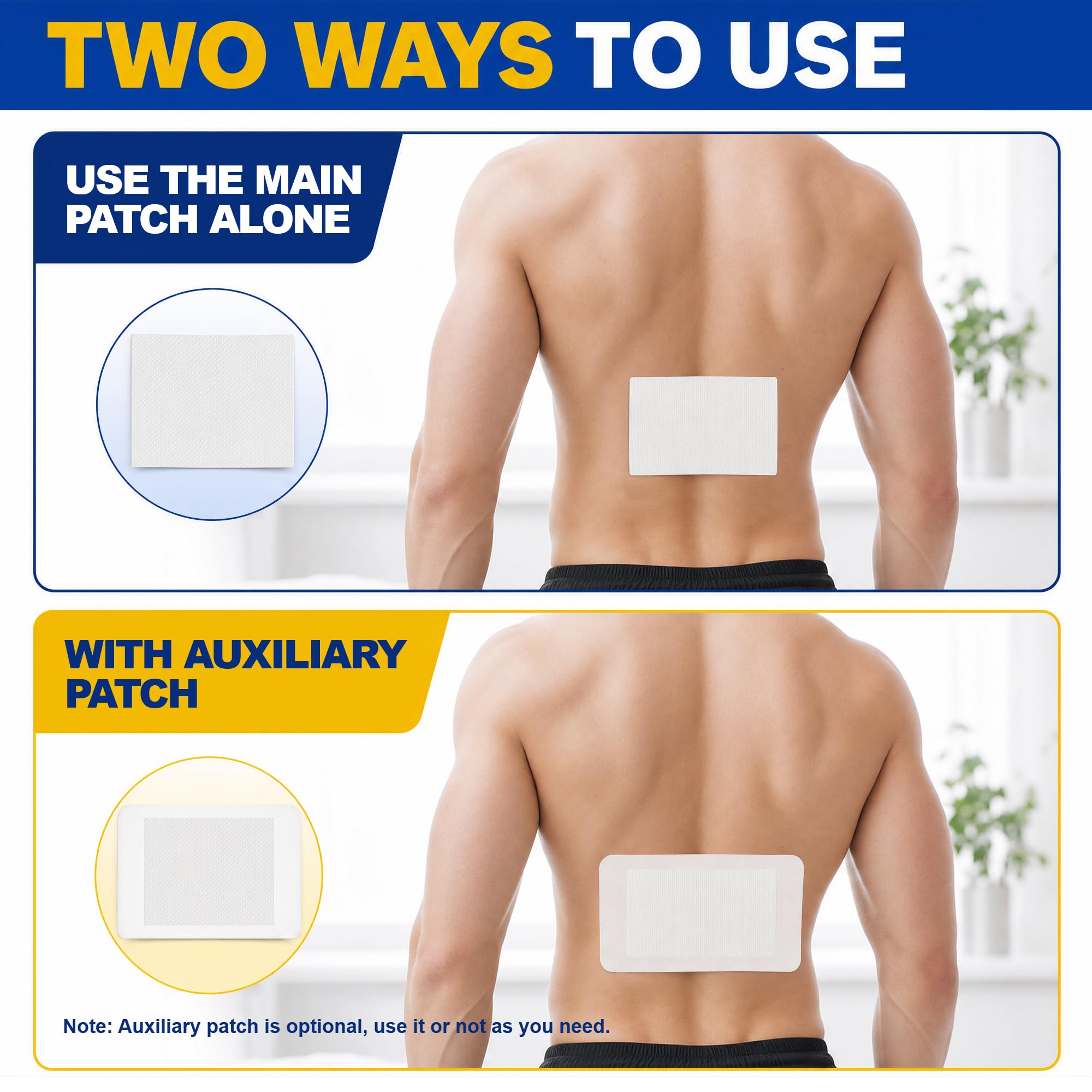 4% Lidocaine Maximum Strength Pain Relief Gel Patches with Auxiliary Patches for Neck Back Knee Joint Ache Muscle Soreness, 3.9” x 5.5”, 32-Count Box, NDC：83559-022-01 — Amazon image 2