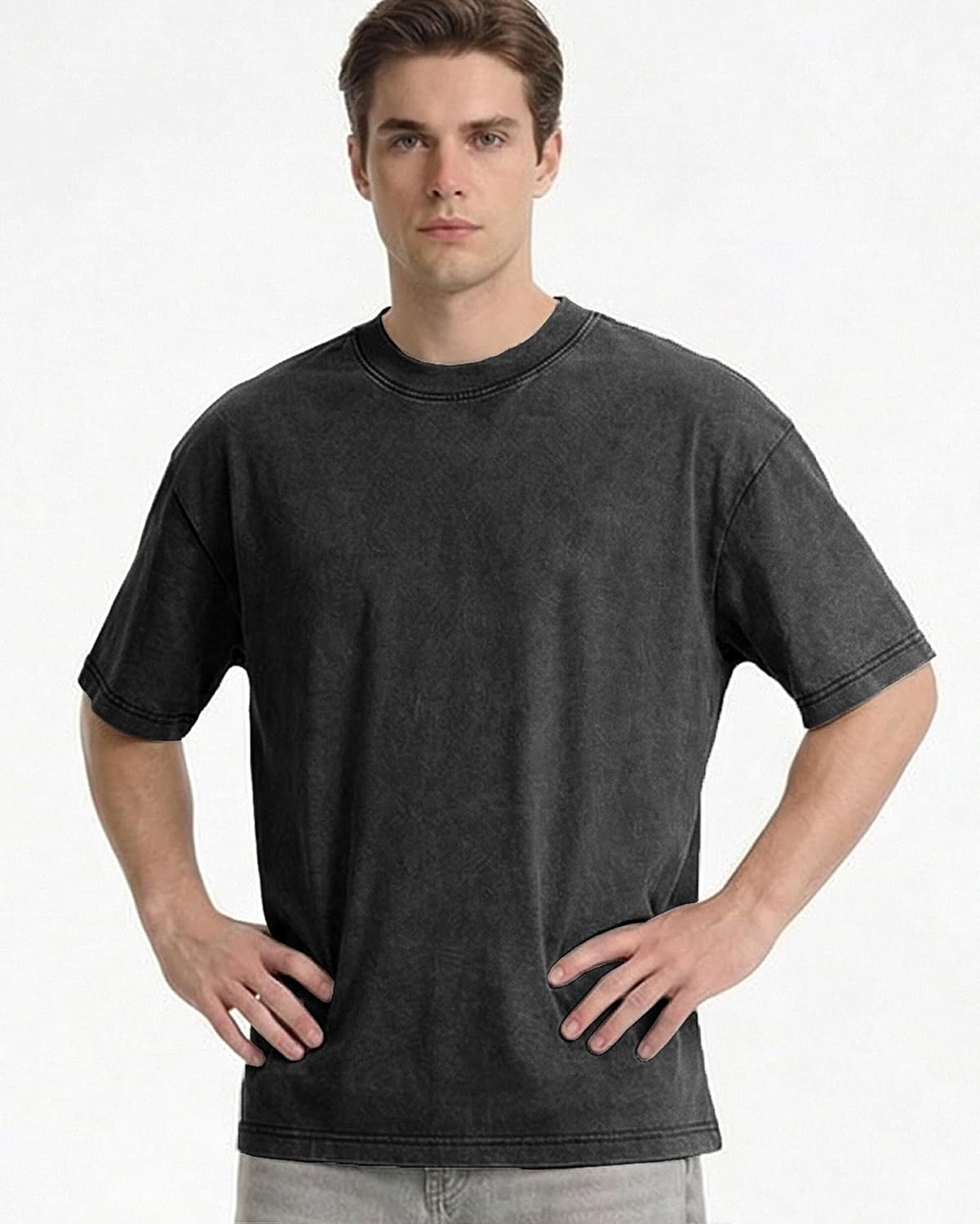 Mens Oversized T Shirts Acid Washed Vintage Loose Fit Unisex Tee Short Sleeve Streetwear Casual T-Shirts - Image 2