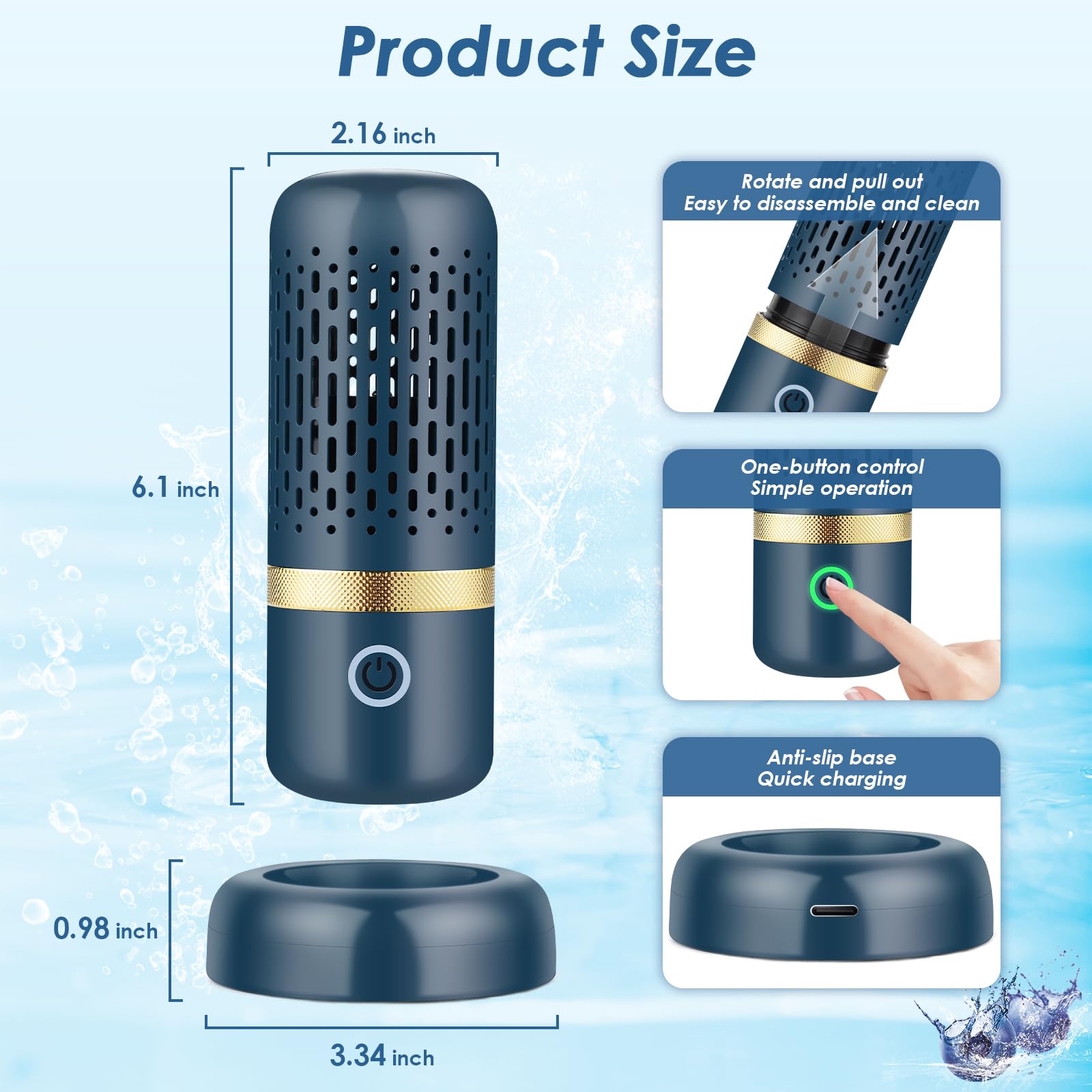 Cudinham Lavadora purificadora de frutas y verduras, máquina de desinfección en forma de cápsula, tecnología de purificación de iones OH para limpiar frutas y verduras, arroz, carne (océano azul)