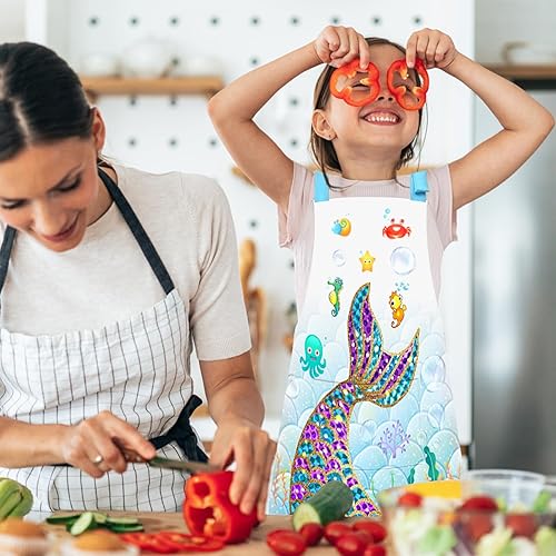 Miniatura 5 de Delantal de Dinosaurio para Niños Varones con Bolsillo, Delantales de Unicornio para Niñas para Cocinar, Pintar, Delantal de Cocina para Niños de 3