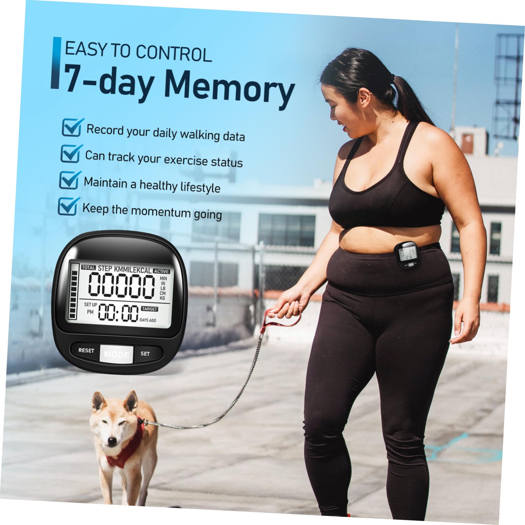 DECOMELODY Step Counter Pedometer for Seniors Compact and Portable Sensor with Digital Display Easy Operation Lightweight Clip Design Day Memory for Daily Activity