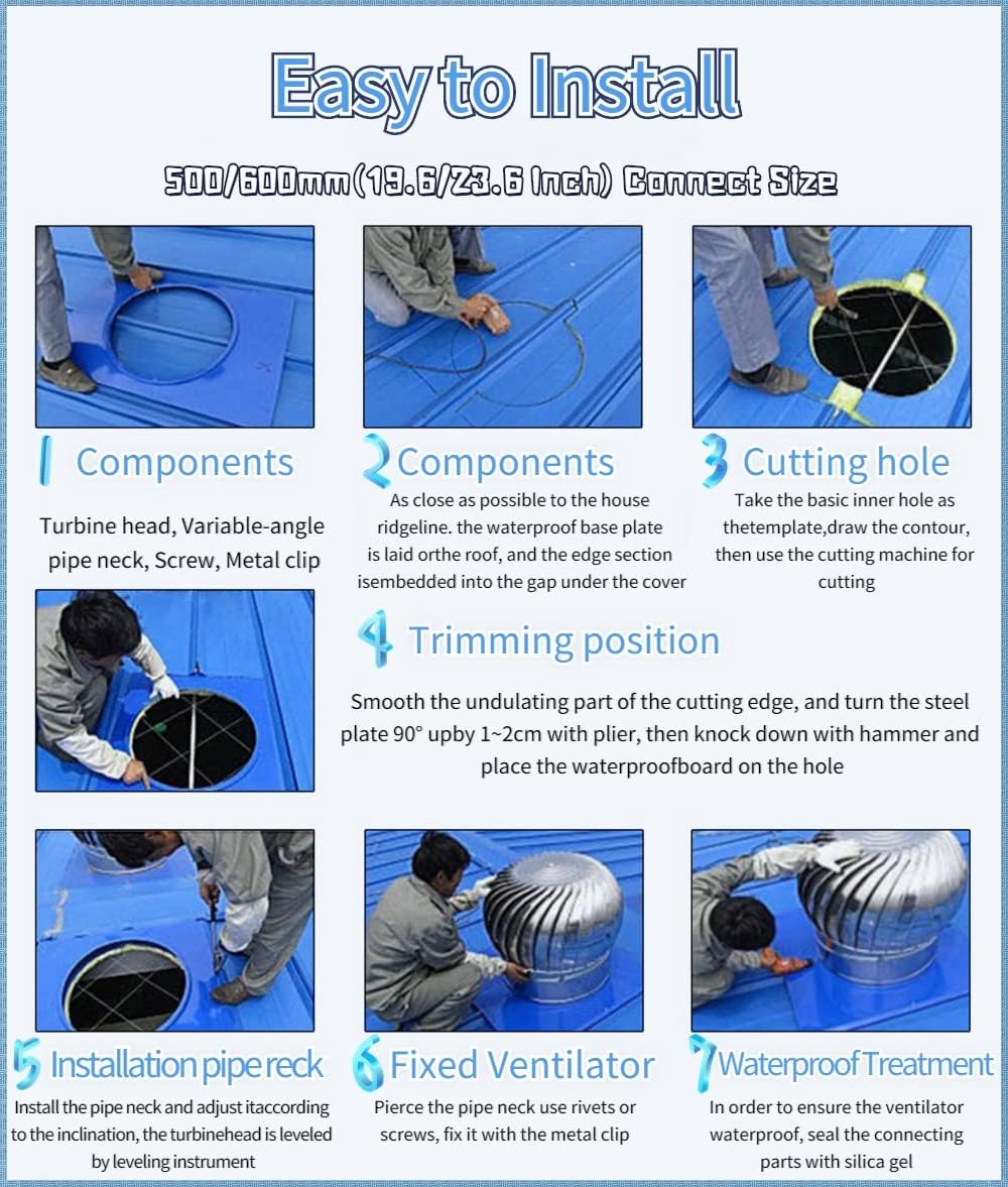 Metal Roof Vent WAHHWF 20 Inch/ 24 Inch Roof Mounted Turbine Non