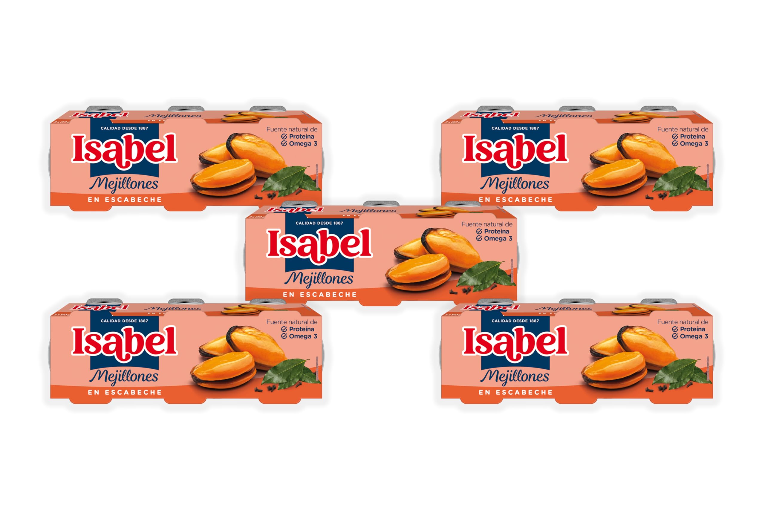 Isabel Pack 5 cajas Mejillones En Salsa De Escabeche - 3 x 80 g - 1