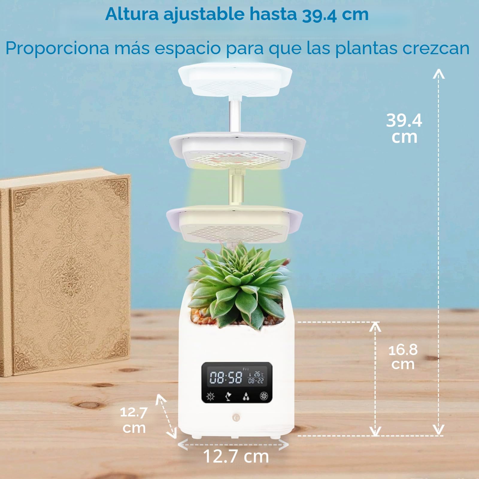 Maceta inteligente multifuncional, maceta verde hidropónica para interiores con altavoz Bluetooth, luz LED ajustable para plantas, humidificador, purificación de aire, lámpara de escritorio