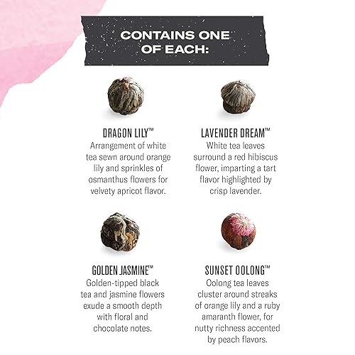 Vista 18 de Numi Juego de regalo de té orgánico con hojas bailarinas, 5 flores de té con tetera de vidrio de 16 onzas (el embalaje puede variar)