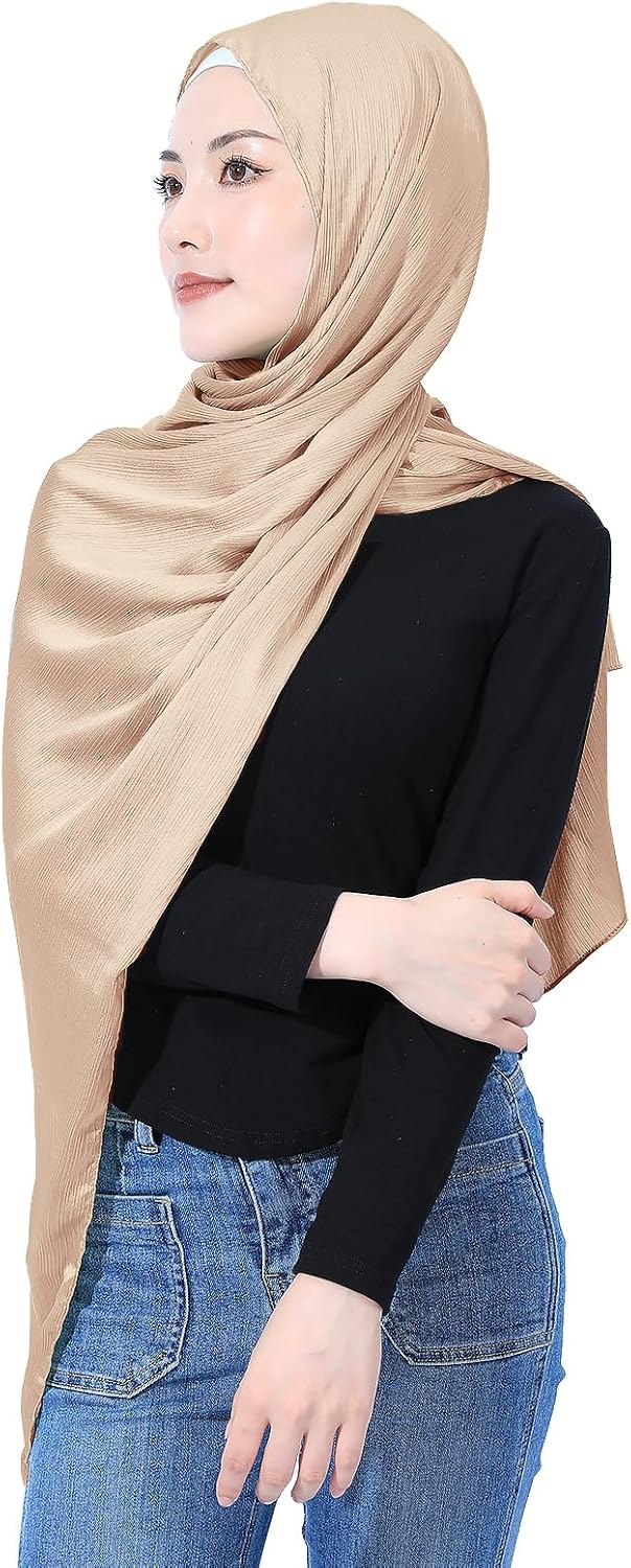 Luxury Silky Satin Hijab for Women, Shimmer Crinkle Muslim Head Scarf, Graceful Feminine Charm