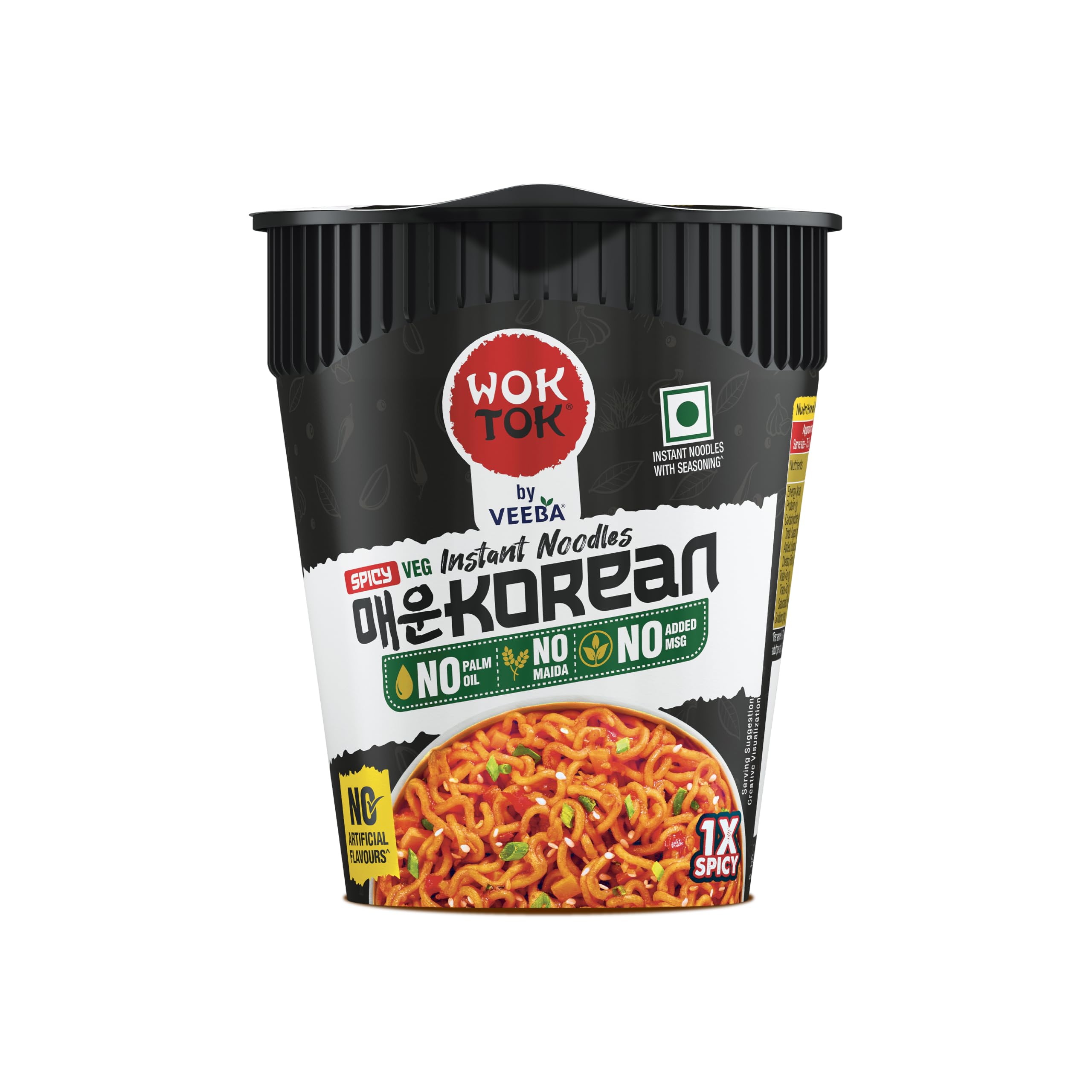 VEEBA Wok Tok Instant Cup Noodles Spicy Korean (75.5 G) | Made With No Palm Oil | No Maida | No Added MSG