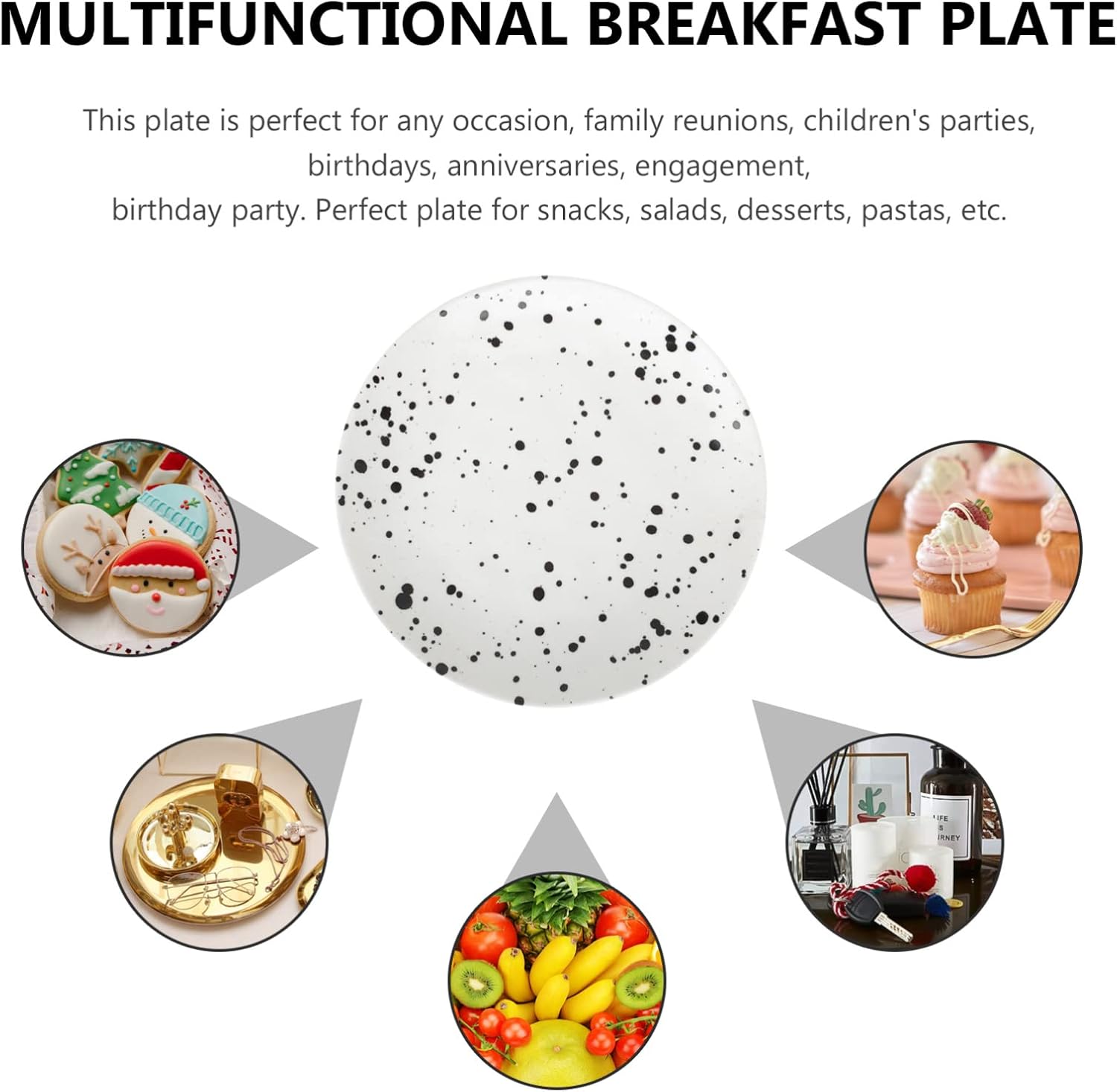 TIDTALEO Ceramic Breakfast Plate Retro Porcelain Serving Dish for Home and Restaurant Use Multi Functional Food Plate for Fruits Cakes and Noodles Smooth Surface Design