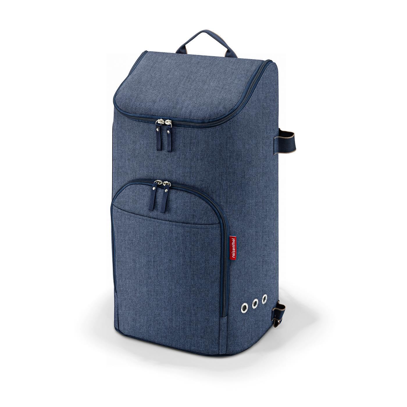 reisenthel citycruiser Set (Rack + Bag) Tasche herringbone dark blue + Rack Black - Praktische Einkaufstasche mit Mehreren großen Fächern - Wird mit dem Gepäckträger als Set verkauft