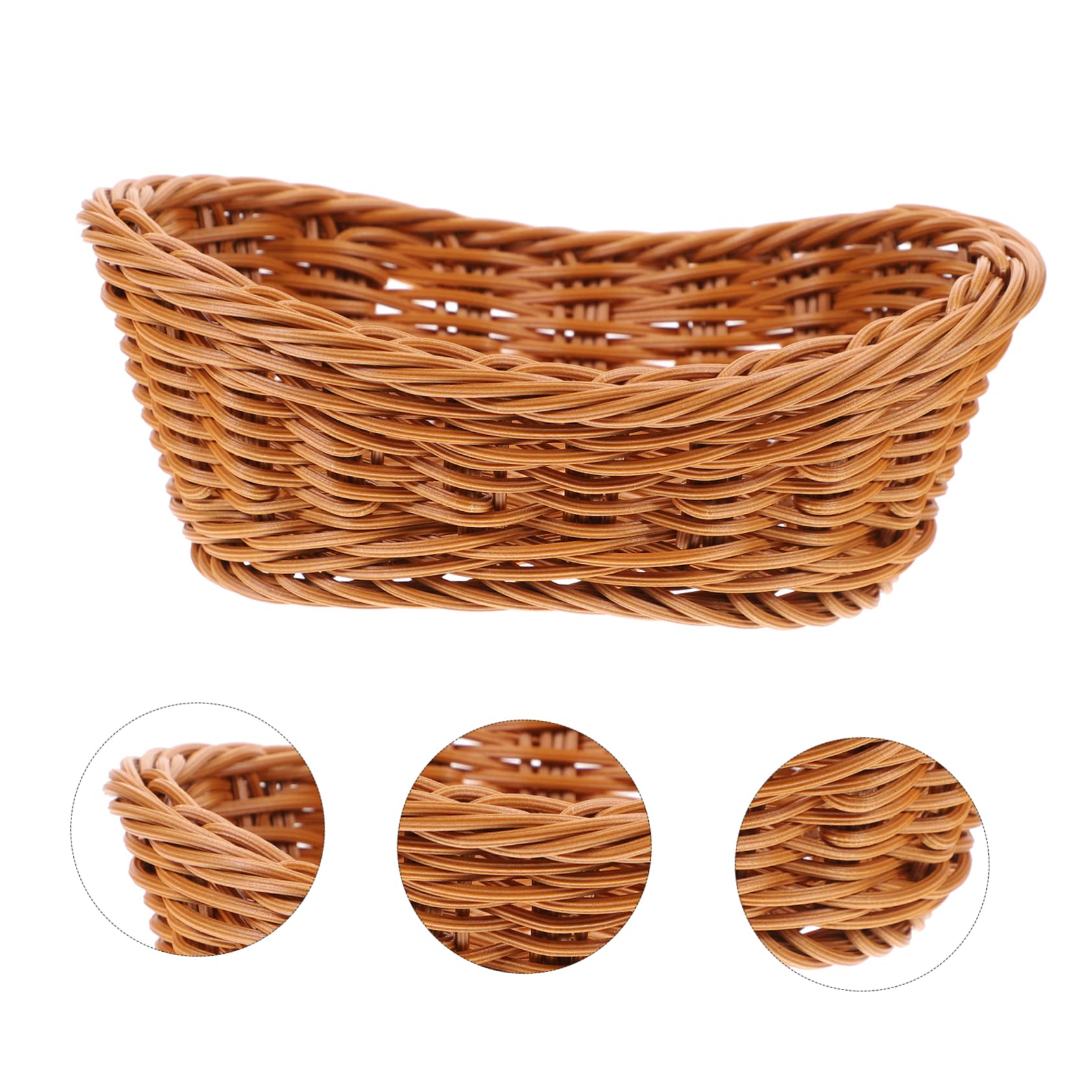 GRIRIW 2pcs Woven Basket Oval Fruit Baskets Practical Food Basket Oval Rattan Basket Tray Basket for Fruit Tray for Coffee Table Wicker Food Basket Tray Key Bowl Multi Light Brown Plastic
