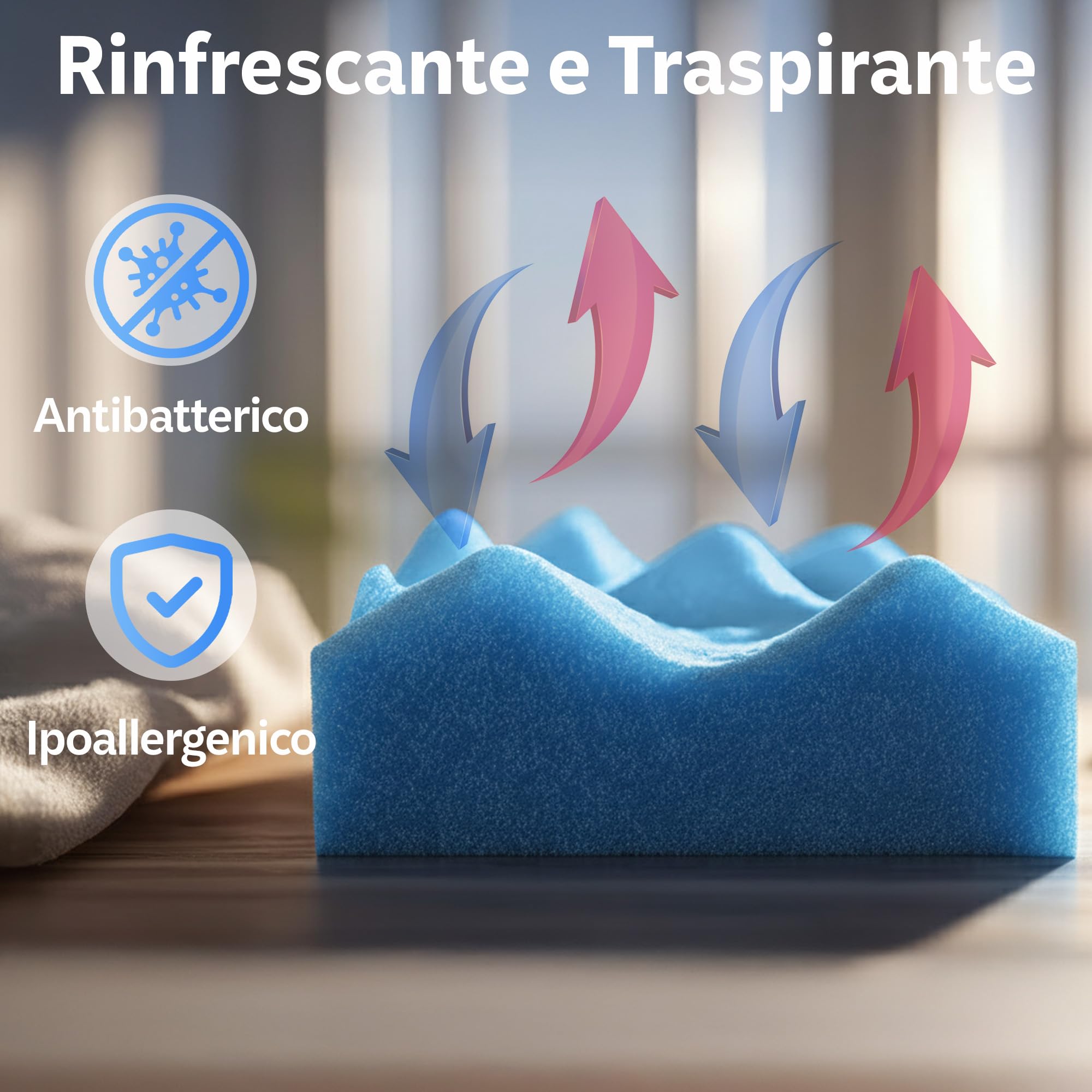 Topper matrimoniale 160x190 in Memory Foam ad Alta Densità 5 cm | Correttore materasso sfoderabile in Aloe Vera | Coprimaterasso imbottito Rinfrescante, massaggiante e traspirante | Made in Italy