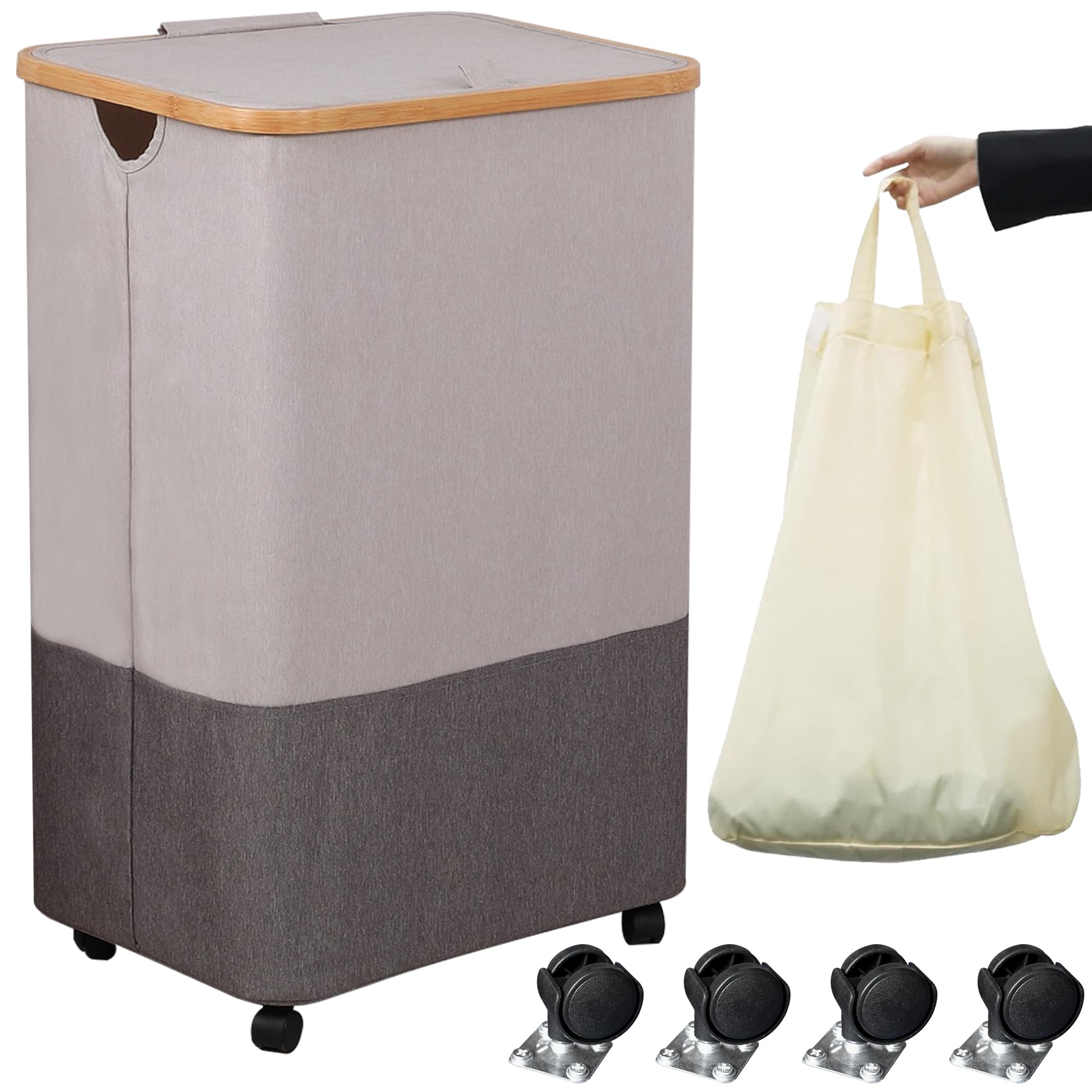 105L Large Laundry Basket, Laundry Hamper with Wheels and Lid - Tall Rolling Foldable Clothes Hamper with Removable Bags, Durable Laundry Bin on Wheels for Home, Dorm.