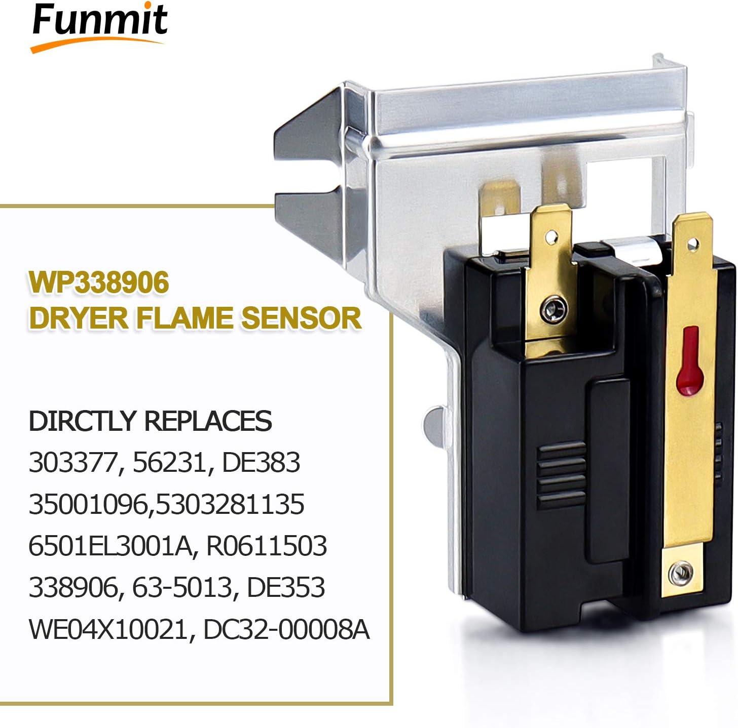 338906 Gas Dryer Flame Sensor (Upgraded Version) Compatible with Whirlpool Kenmore May-tag Dryer Replaces WP338906 AP6008294 14205529 DC32-00008A