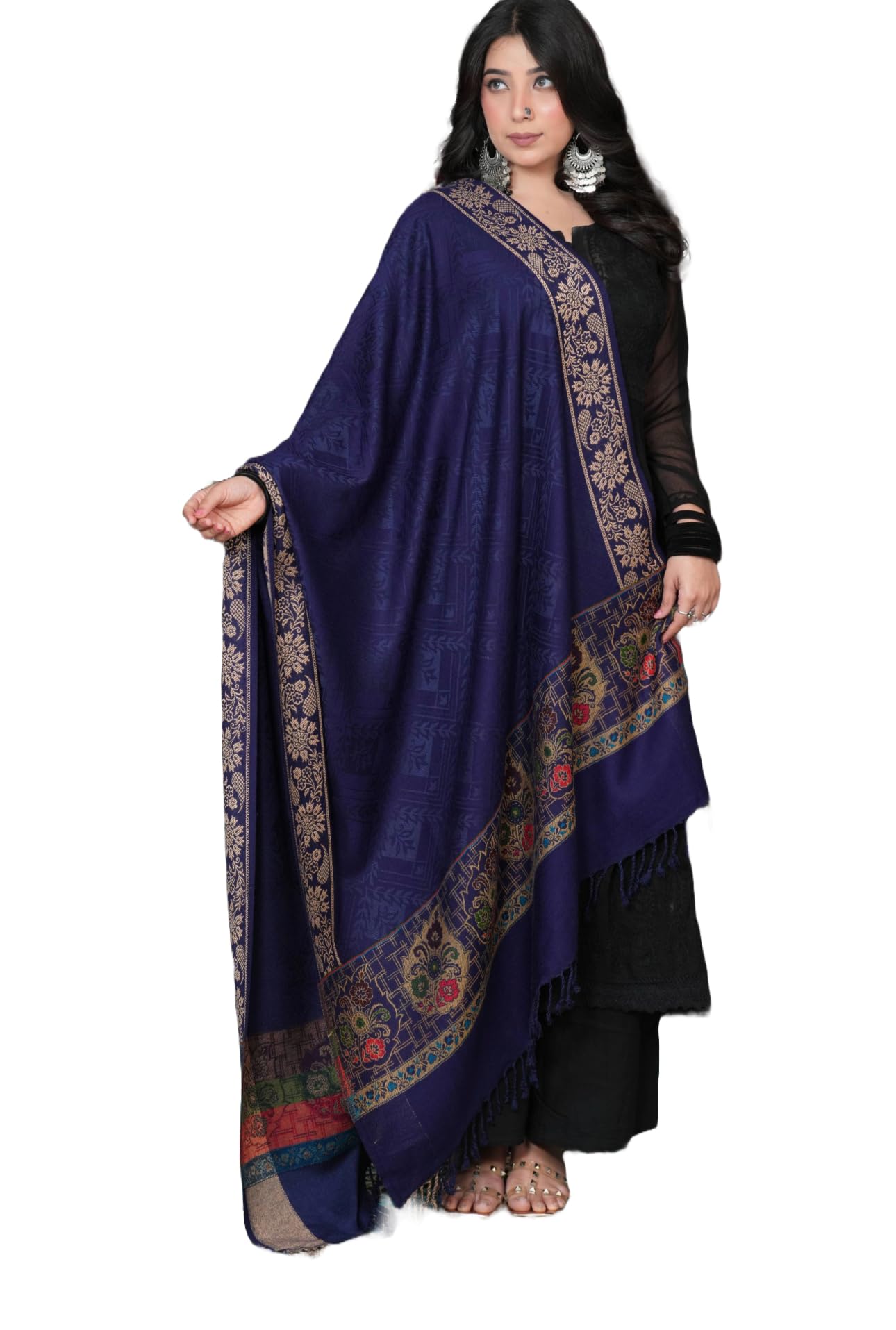 Women's Printed Soft Acrylic Fabric Shawl Full Length Broder Printed Woollen Winter Warm Shawl-image-31