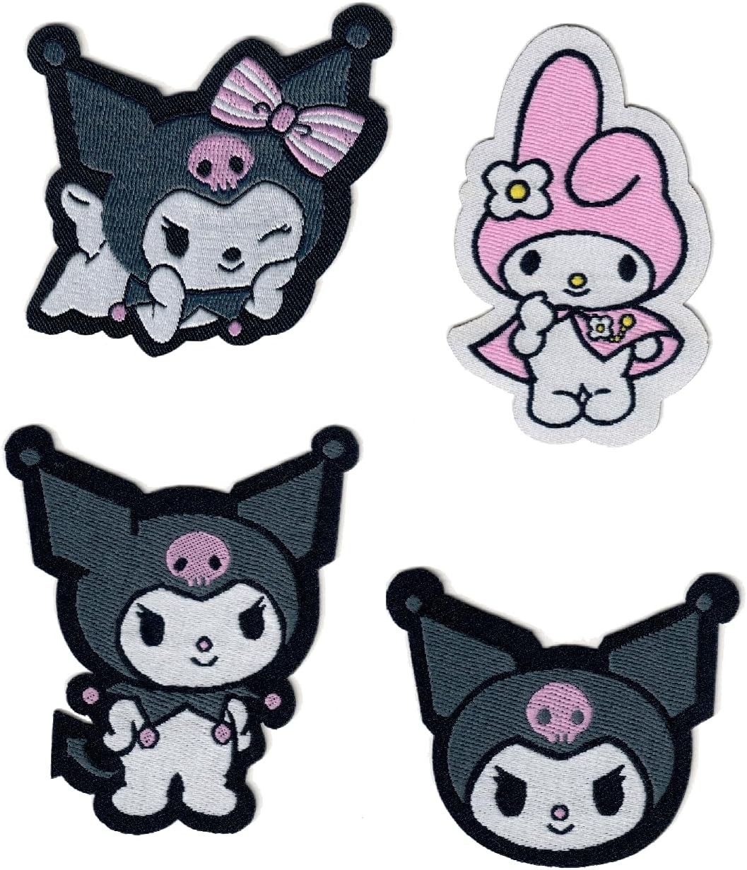 Iron-On Cute Character Patch Set, 4-Pack Embroidered Kawaii Appliqué Badges for Clothes, Backpacks, DIY Crafts