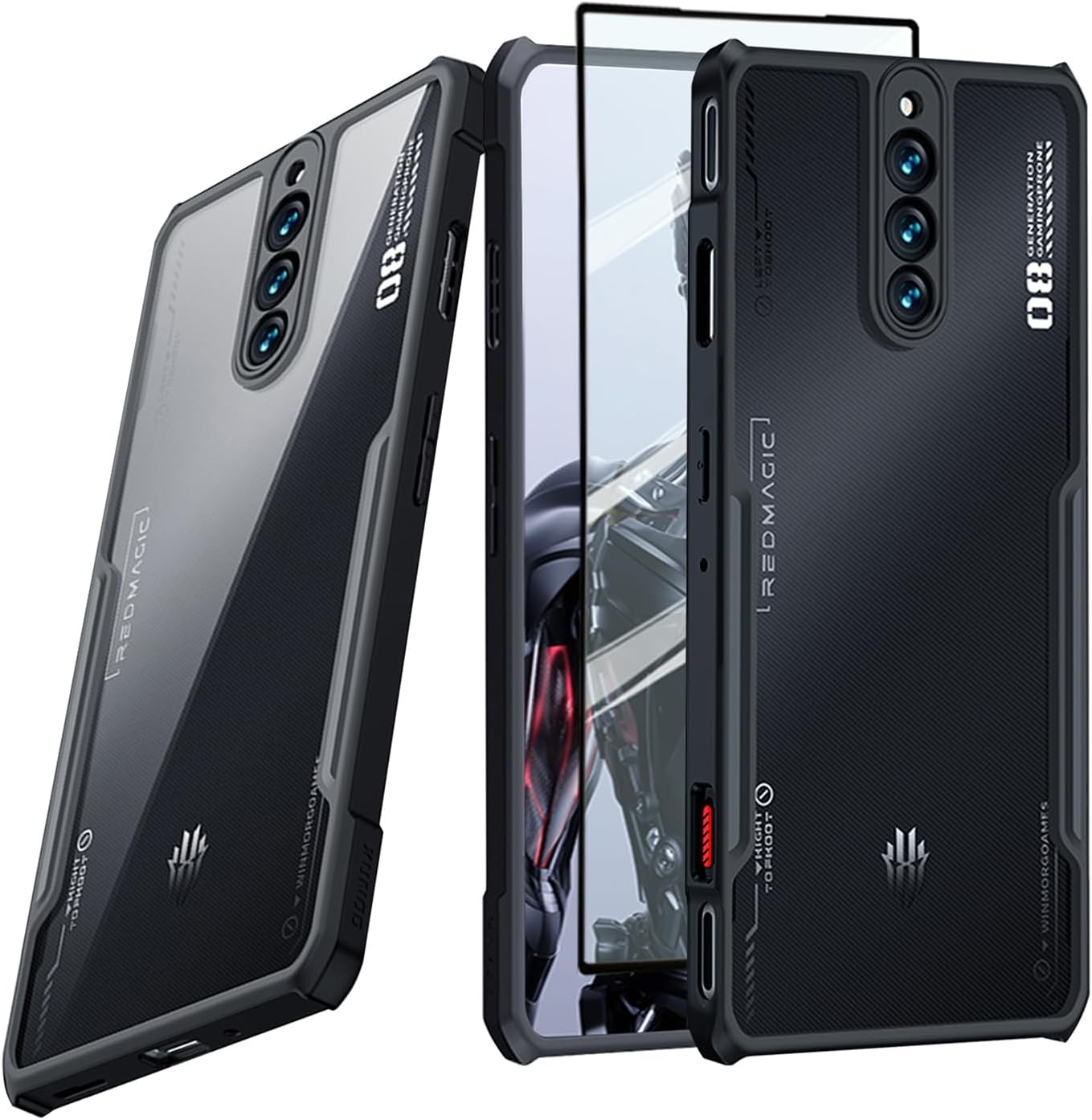 Guizzcg for ZTE Nubia Red Magic 8 Pro / 8S Pro Case Soft TPU Bumper + Acrylic Back Military Grade Airbags Shockproof Drop Protection [1 Tempered Film], Film Black