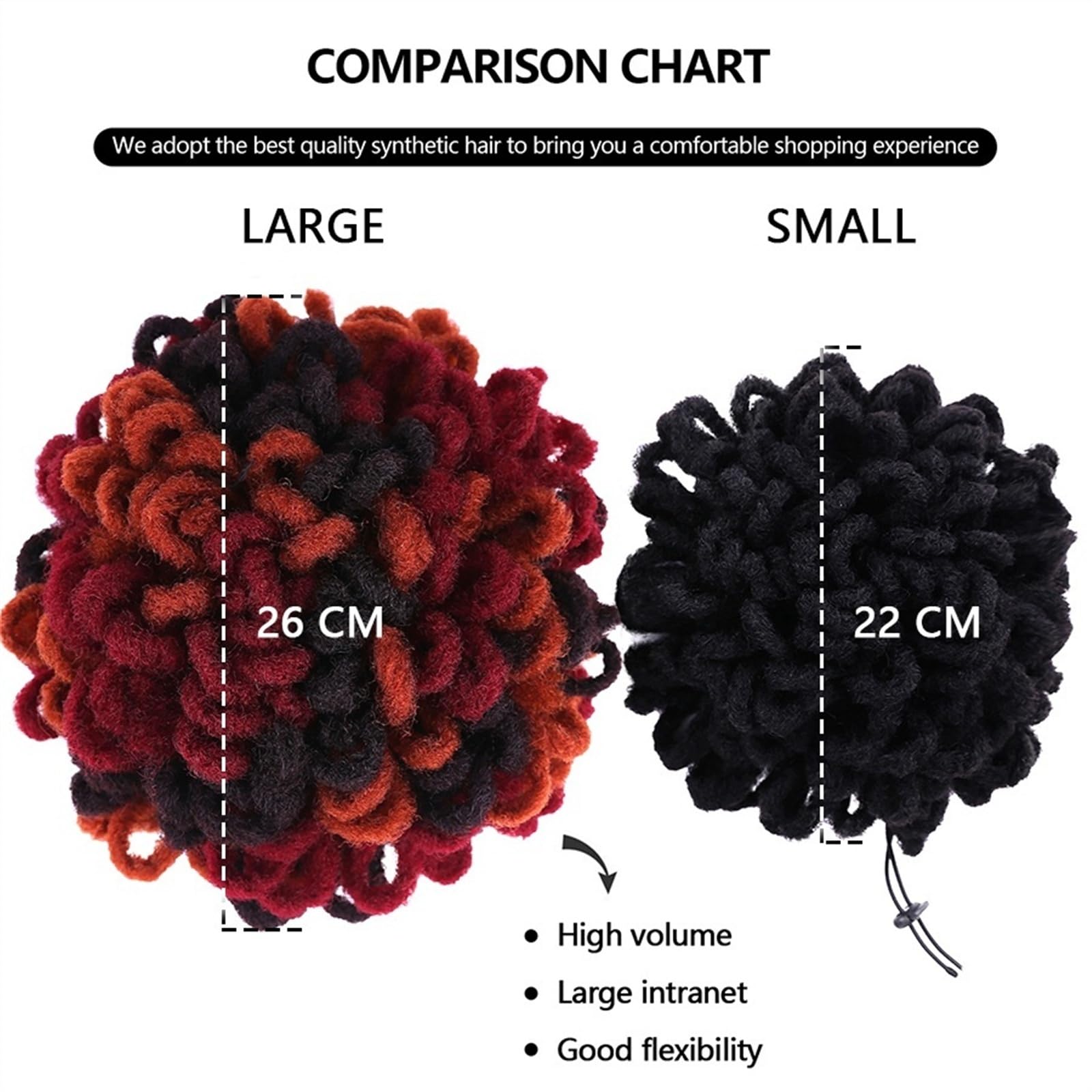 Perücke Brötchen Dreadlock Dutt Afro High Puff Kordelzug Pferdeschwanz Haarknoten Haarteile Faux Locs Clip In Pferdeschwanz Extensions Synthetische Haarknoten Stücke for schwarze Frauen für Partys, de