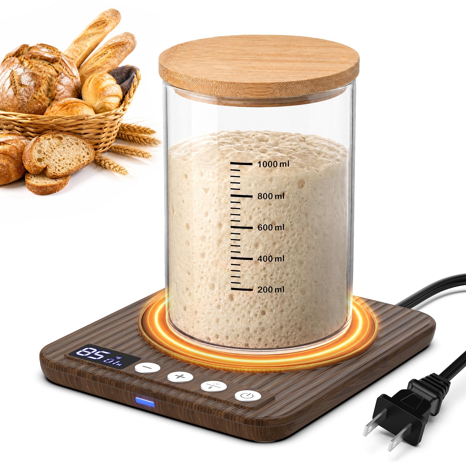 Sourdough Starter Warmer Mat, 65-140°F Precise Temp Control,24H Timer,Wood