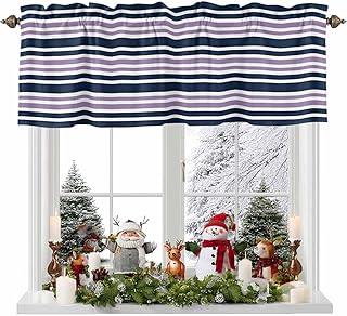 Stripe Kitchen Valances for Windows Purple Navy Blue Contrast Abstract Minimalist Valance Curtains Rod Pocket Windows Treatment for Living Room Dining Room Bathroom 42x 12 inch