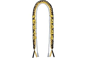 2022 Graduation Ribbon Lei with 2022 Grad Pin, Black & Gold Ribbon Lei Set