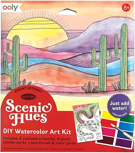 Ooly Scenic Hues D.I.Y. Kit de arte de acuarela - Desert Getaway (juego de 17 piezas)