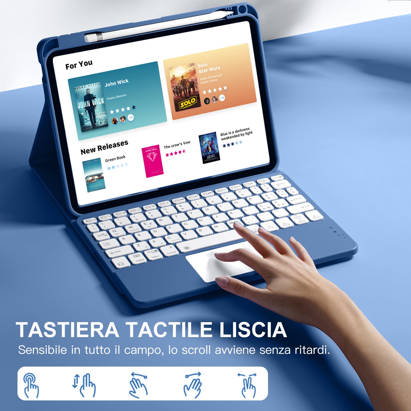 Vobafe Tastiera iPad 10 Generazione 10.9" 2022, Cover con Tastiera Rimovibile iPad A16 11 Pollici 2025 con Trackpad, Italiano QWERTY con 7 Colori Illuminato, Custodia con Portapenna, Blu Marina