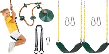 DECORLIFE Green Tree Rope Swing and 2Pcs Outdoor Playground Swings for Swing Set