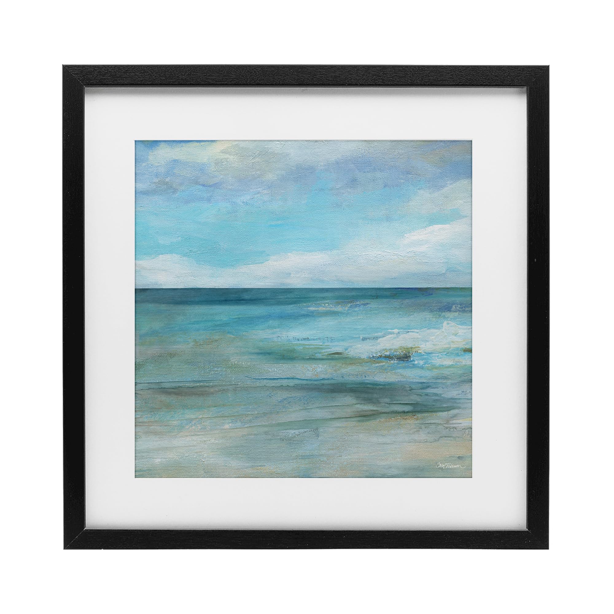 Stupell Industries Midnight Black (Textured) 'Aqua Ocean Horizon Abstract'| Framed Print Under Glass