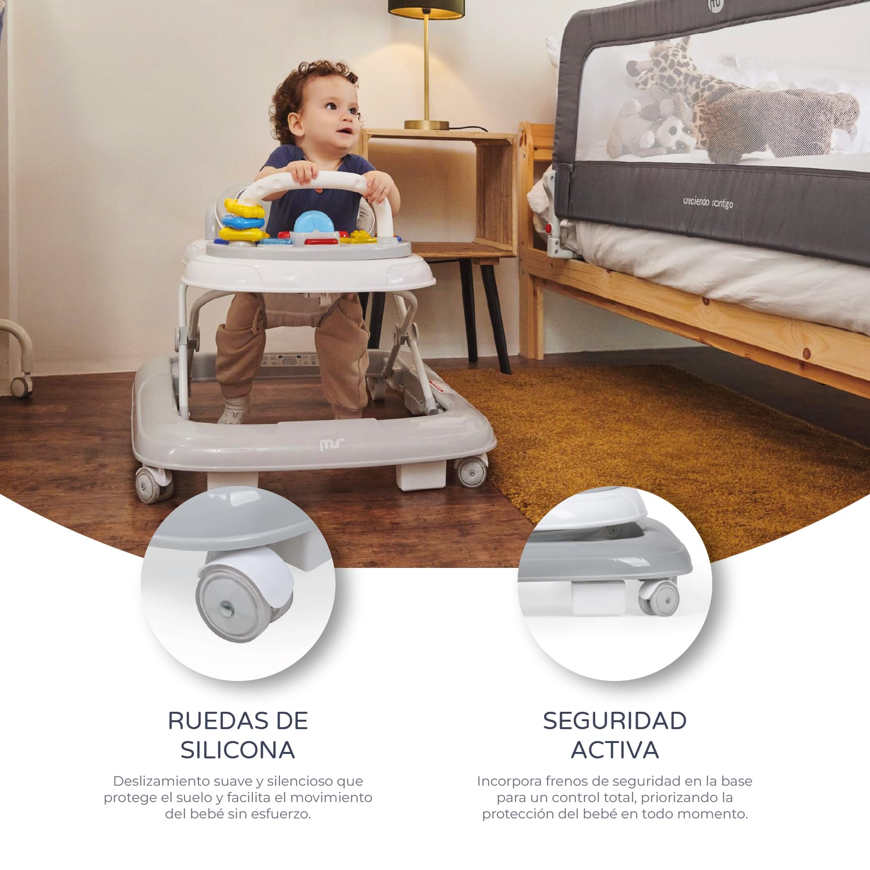 MS BabyWorld – Andador Basic – Andador para Bebé con Bandeja Interactiva | Juegos con Sonido | Base Antivuelco | Ruedas de Silicona | 3 Posiciones de Altura