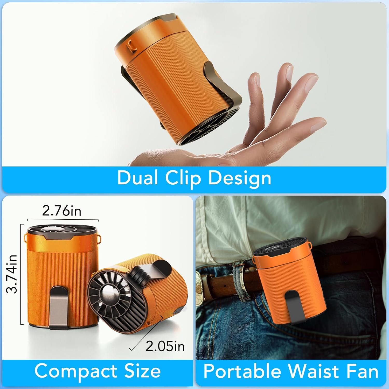 COZOME Portable Waist/Neck Fan, Rechargeable 3000mAh Battery 25H Runtime, 6600RPM Turbo Dual Clip, 4 Speeds Adjustable Hands-Free Belt Fan for Hiking,Outdoor,Jobsite,Personal Cooling Fan Summer Gift 7 71ibUWDdspL. AC SL1500