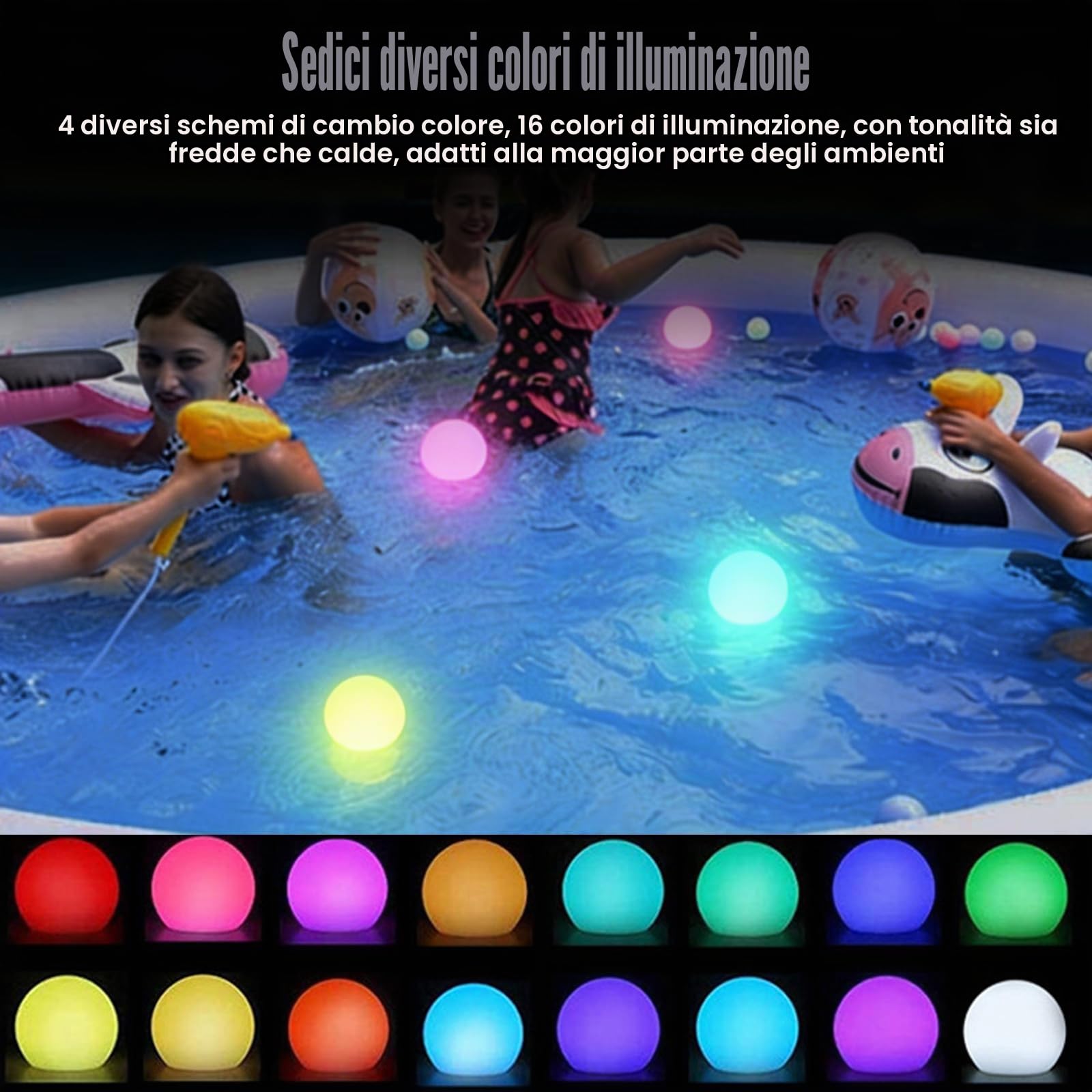 8 luci galleggianti per piscina, con telecomando, 16 colori RGB, illuminazione impermeabile IP65, luci galleggianti per piscina e feste