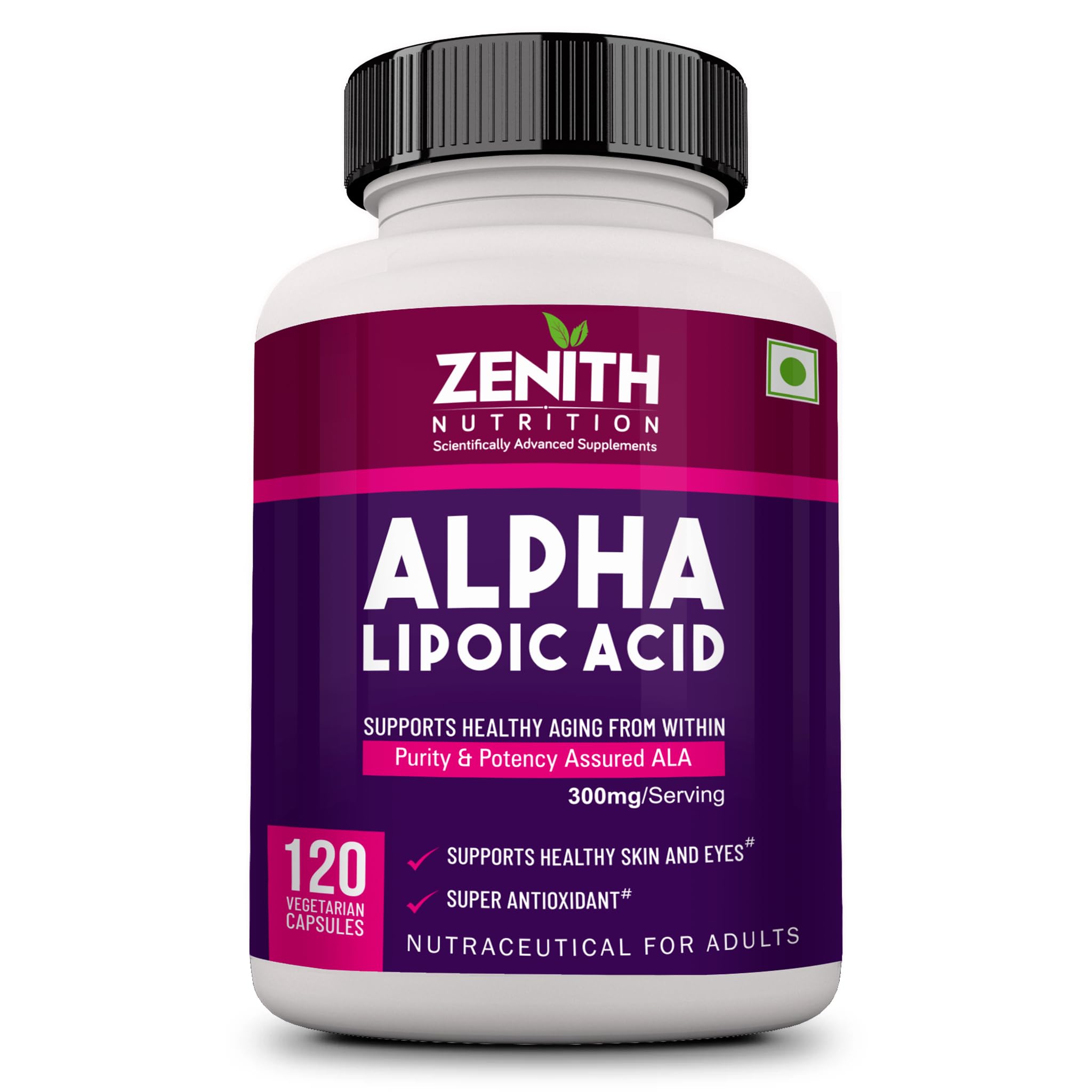 Zenith Nutrition Alpha Lipoic Acid 300Mg -Pack of 120 Capsules
