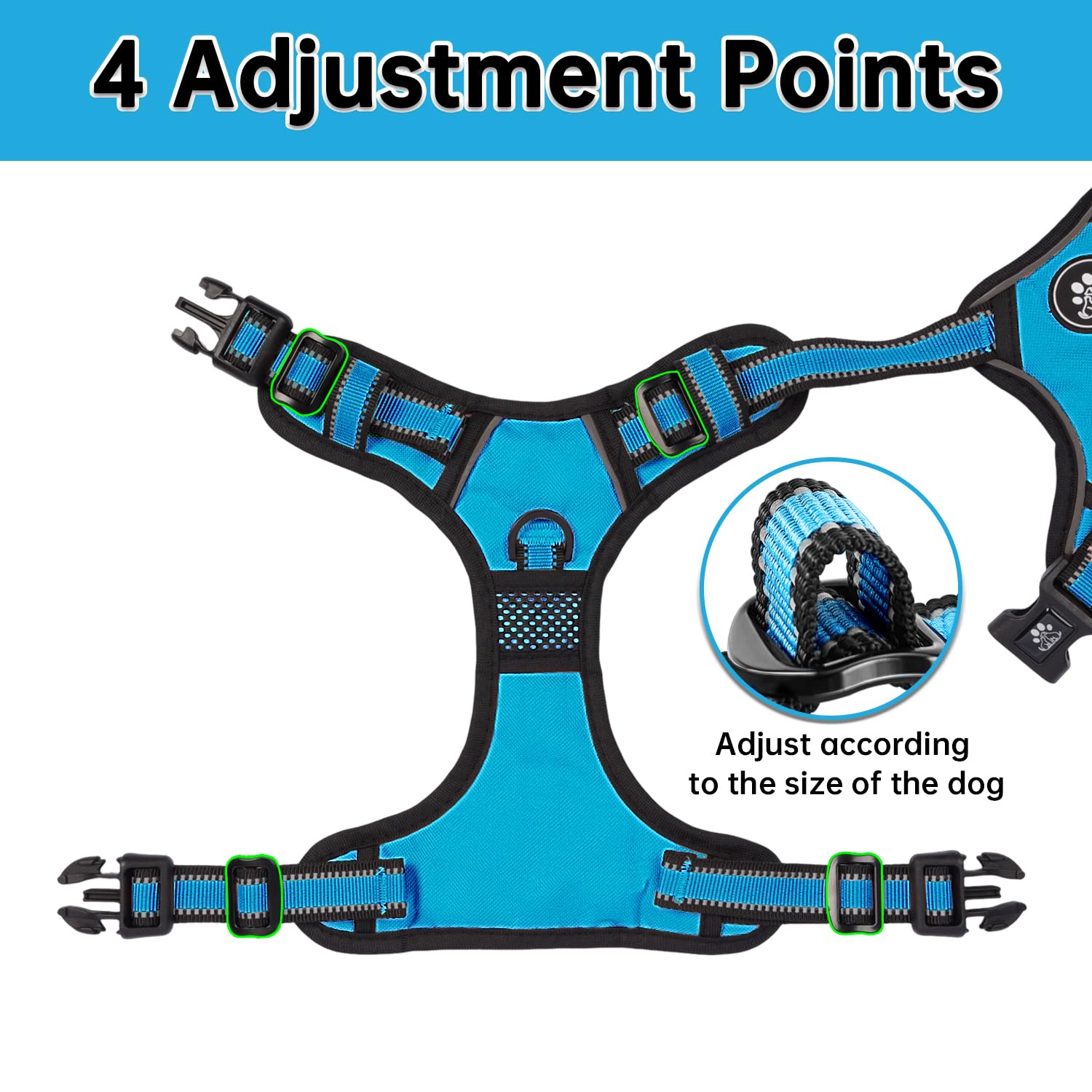 NESTROAD No Pull Dog Harness,Adjustable Oxford Dog Vest Harness with Leash,Reflective No-Choke Pet Harness with Easy Control Soft Handle for Small Medium Dogs(Medium,Blue) - image 2