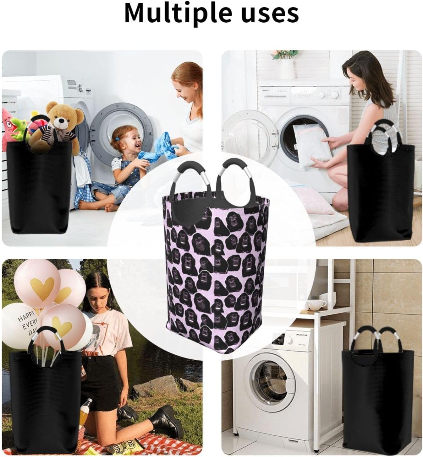 Gorillas Foldable storage bag, 50L capacity, suitable for laundry room, dormitory bedroom, dirty clothes storage basket.