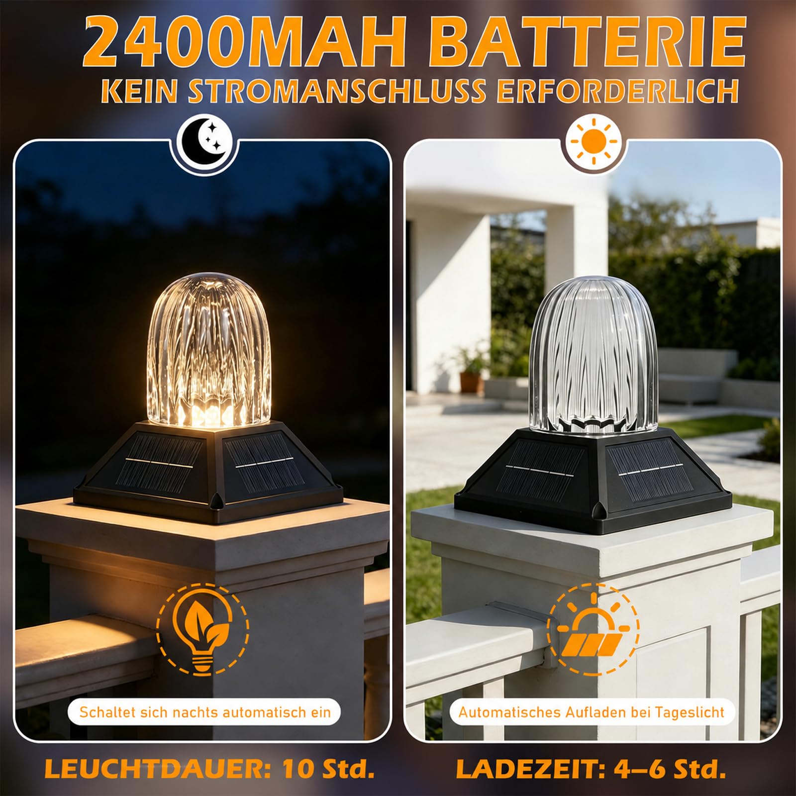 Sockelleuchte Außen, Solar Wegeleuchte für Garten mit Fernbedienung, Pollerleuchte für Terrasse, Patio, Gartenwege, 3000K/4000K/6000K ＆ 2 Helligkeitsstufen, 2400mAh, Schwarz